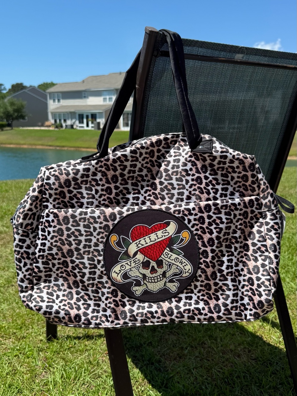 Ed Hardy Leopard Print Weekender Tote Bag Skull Heart Y2K Travel Gym NWT